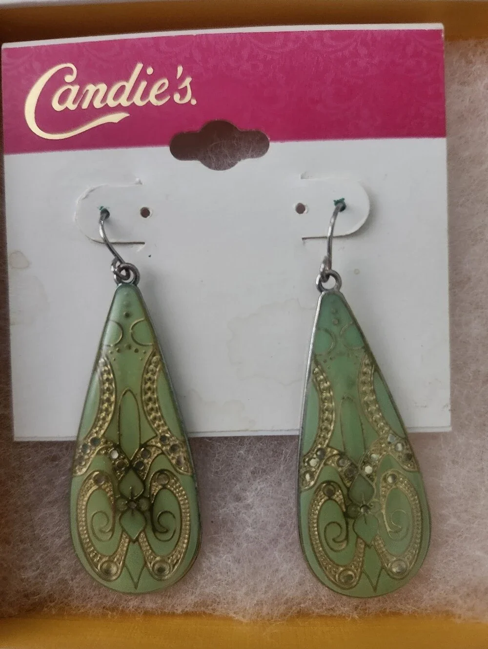 Candie's Mint Green and Gold Teardrop Boho Style Dangle Earrings